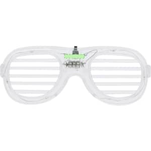 A pair of clear plastic glasses with horizontal striped lenses, featuring a small adjustable mechanism.