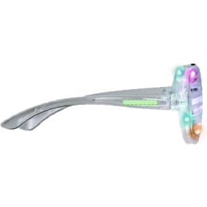 A pair of clear novelty glasses with colourful LED lights along the rim. The frame is sleek and modern in design.