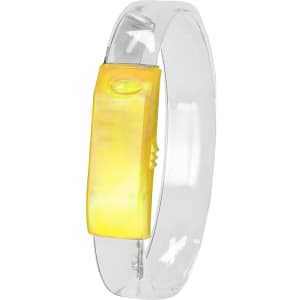 A clear bracelet with a bright yellow light section, featuring a simple design and an integrated logo.