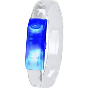 A clear bracelet featuring a bright blue illuminated section, designed as a novelty item.