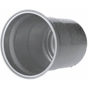 A drink bottle featuring a sleek silver design with a textured surface and a slight sheen. It has a logo on the side.