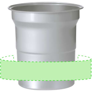 A drink bottle in silver with a tapered design, featuring a flat rim and a simple branded logo.