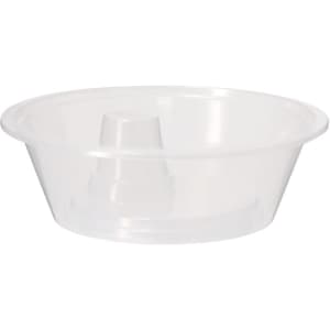 Apeyar Bowl in clear plastic, featuring a central pedestal for serving or display. Includes a branding logo.