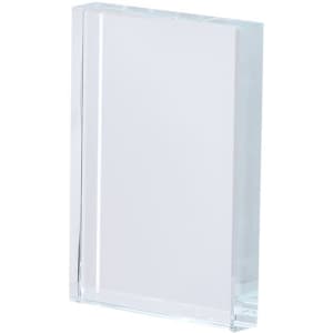 A clear acrylic plaque with a simple rectangular shape, suitable for engraving or awards.