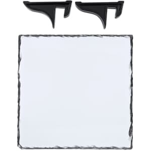 A square sublimation plaque with a textured edge and two black display stands.