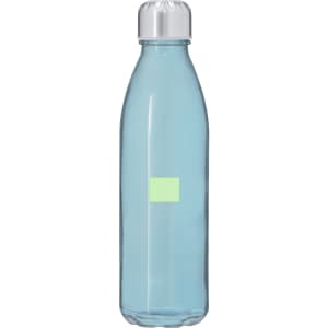 A drink bottle in a clear blue colour with a silver-cap, featuring a blank label.