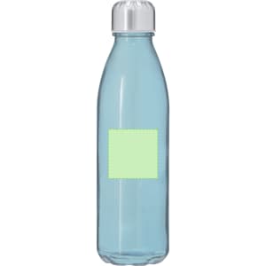 A drink bottle in light blue with a silver cap and a blank label area for custom branding.