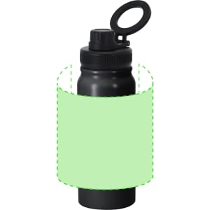 A drink bottle featuring a sleek black design and a removable cap, complete with a handle for easy carrying.