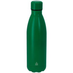 A drink bottle in a vibrant green colour, featuring a sleek design and a screw-top lid. It has a logo on the side.