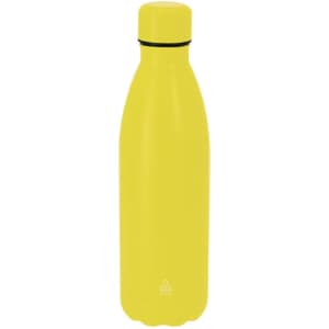 A drink bottle in vibrant yellow with a sleek design, featuring a secure screw-top lid and a logo.