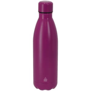 A drink bottle in a vibrant purple colour, featuring a sleek design and a logo on the side.