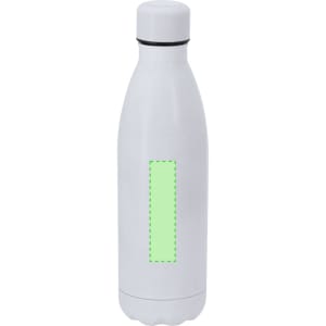 A drink bottle in white with a cylindrical shape and a black seal, featuring a blank area for custom branding.