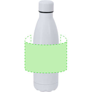 A drink bottle in white, featuring a sleek design and a logo on the surface.