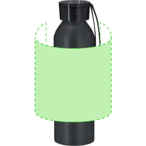 A drink bottle in black with a sleek design and a logo, featuring a carry handle.