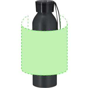 A drink bottle in black with a cylindrical shape and a removable cap. It features a logo or branding.