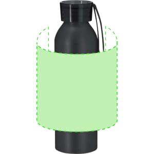 A drink bottle in black featuring a sturdy design with a matching cap and an attached carry loop.