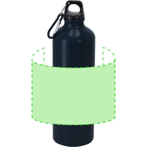 A drink bottle in navy blue with a carabiner and a logo.