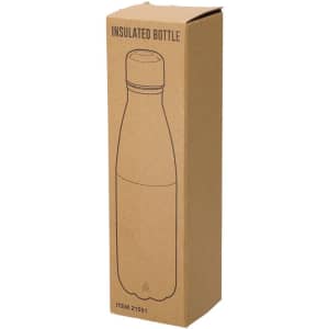 A drink bottle in a cardboard box, featuring a sleek design with a cap, labelled as an insulated bottle.