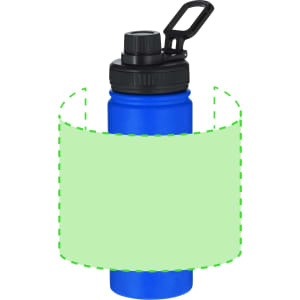 A drink bottle in blue, featuring a black lid and nozzle, with a handle for easy carrying.