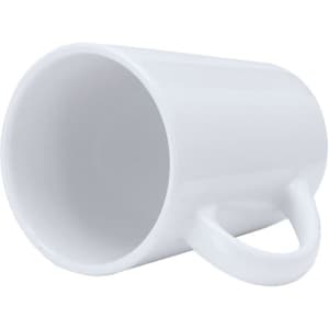 A white coffee mug with a rounded handle, featuring a smooth, glossy finish.