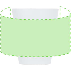 A white shot glass with a green blank label around its circumference. Contains no visible text or design details.