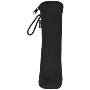 A black protective case for cutlery, featuring a zip closure and a carry strap. It has a brand logo.