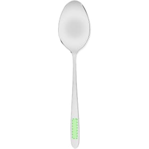 A stainless steel spoon from the Sinix Cutlery Set, featuring a sleek design and a subtle green accent on the handle.