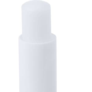 A white lip balm tube with a rounded top and a simple design. It features branding on the surface.