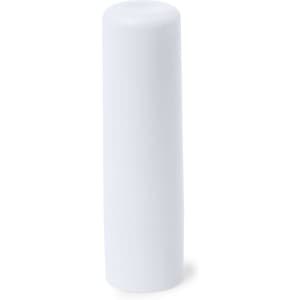 A white cylindrical lip balm container with a smooth surface and no visible branding.