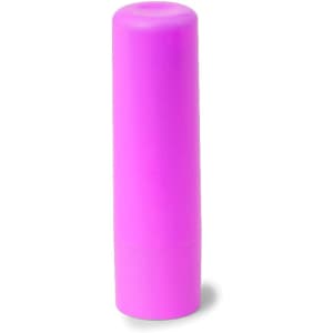 A bright pink lip balm in a cylindrical tube, featuring a smooth finish and a simple design.