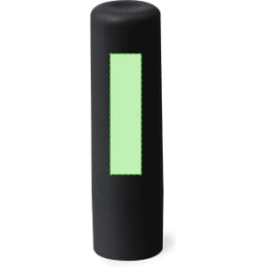 A black lip balm tube with a rectangular section in a light green shade. The tube includes branding.