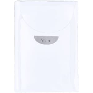 A clear plastic pouch with a silver “OPEN” label, designed for storing miscellaneous items.