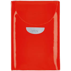 A pack of red Farnex Tissues with a glossy finish and a silver tab for opening.