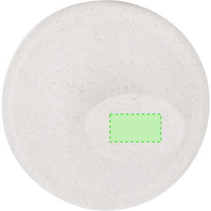 A round white dish with a textured surface and a recessed centre, featuring a logo in the middle.