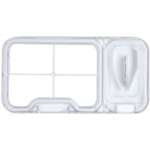 A clear pillbox with multiple compartments for organisation and a separate section for additional storage.