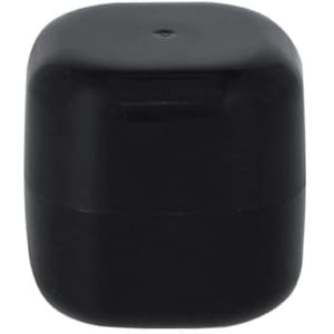 A black lip balm container with a smooth, rounded top and a simple design. Features a logo on the surface.