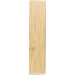 A wooden pen in a sleek bamboo casing. It features a minimalist design and a branding logo.