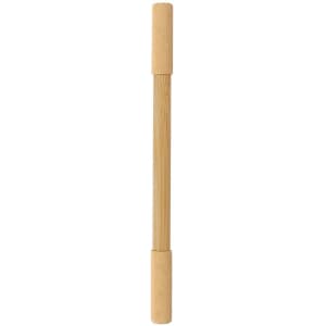 A wooden pencil pen with two caps, featuring a natural wood finish and a sleek design.