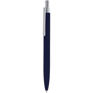 A metal pen in navy blue with a silver clip and end. The pen has a sleek, minimal design.