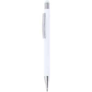 A white stylus touch ball pen with a chrome clip and tip, featuring a sleek, minimalist design.