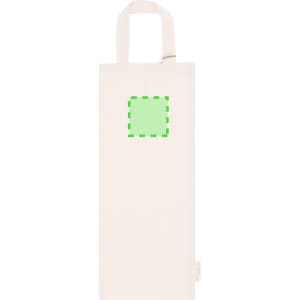 A pale cream tote bag with two handles and a green square placeholder for branding.