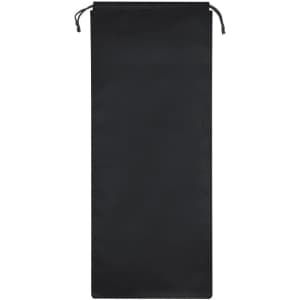 A black storage bag with a drawstring closure and a simple design. It has a logo on the surface.