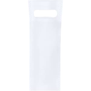 A white bag with a handle, featuring a simple design and no visible branding. Suitable for various uses.