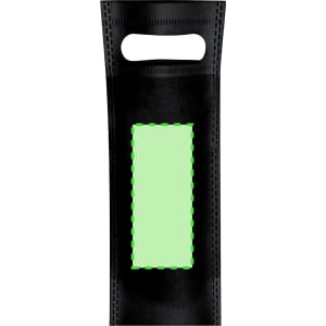 A black bag featuring a handle and a rectangular green window area. It has a logo or branding present.