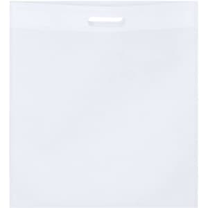 A transparent, reusable grocery bag with a handle and a plain design, ideal for shopping.