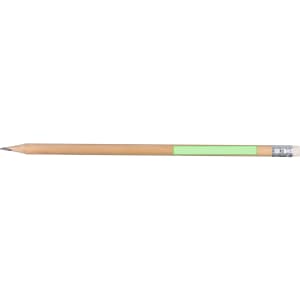 A grey-lead pencil with a natural wood finish and a bright green feature on the barrel, equipped with an eraser.