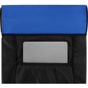 A blue and black Pular Backpack featuring a large compartment with a padded section for a laptop.