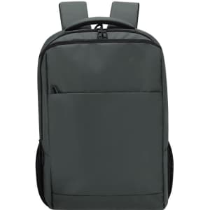 A grey Galix Backpack featuring a front pocket and adjustable shoulder straps, with a logo present on the design.