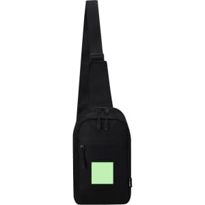 A black Palan Shoulder Bag featuring a green square logo. It has a single long strap and a zippered compartment.
