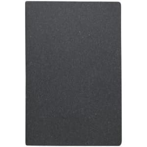 A black notebook with a textured cover, featuring a plain surface and corners rounded. It has branding on the cover.